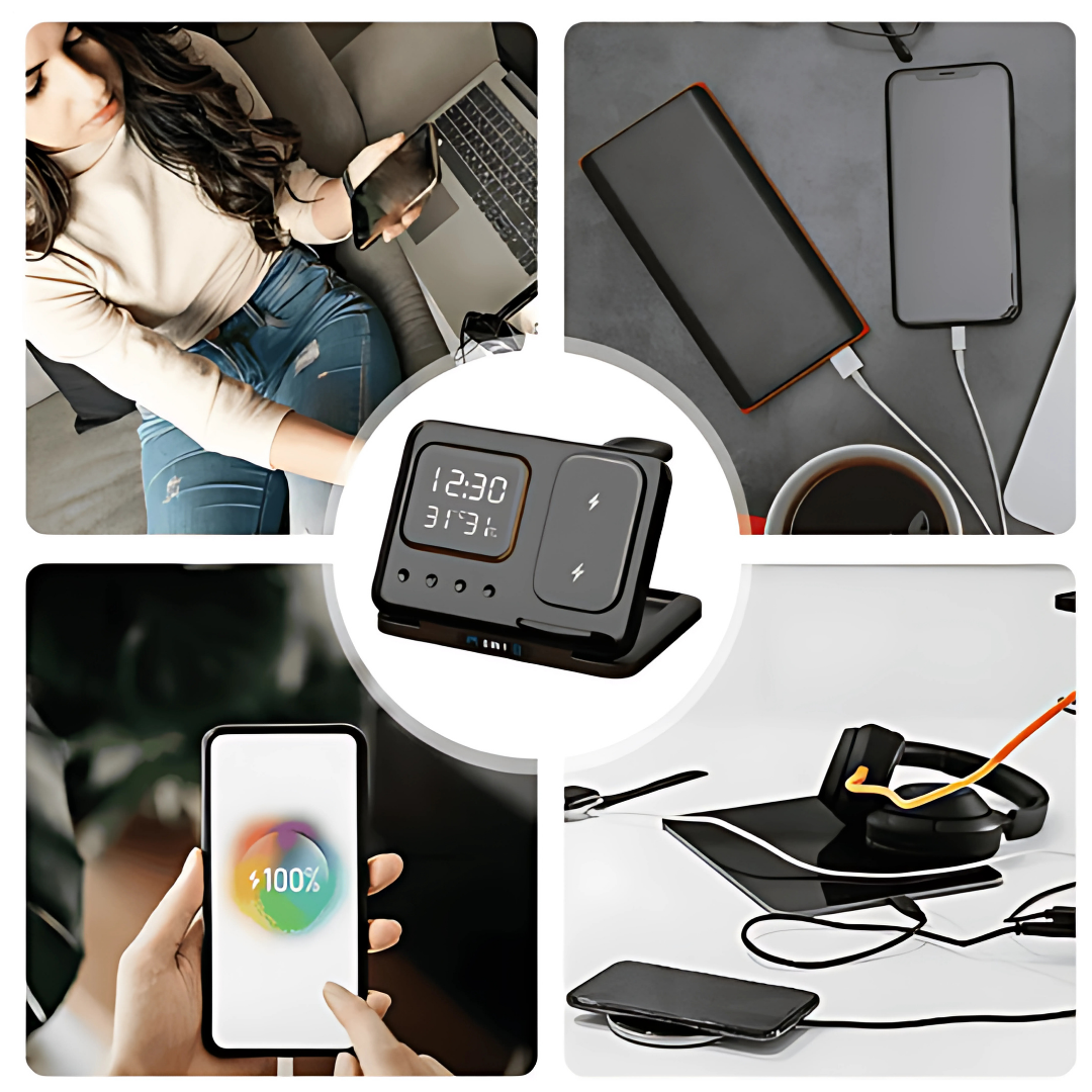 📦 Cargador Inalámbrico 5 en 1 con Despertador