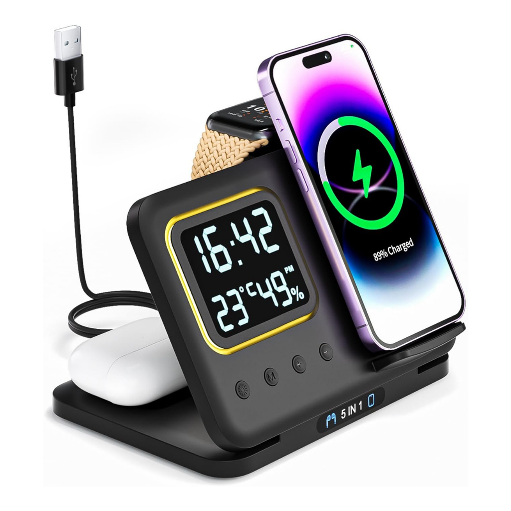 📦 Cargador Inalámbrico 5 en 1 con Despertador