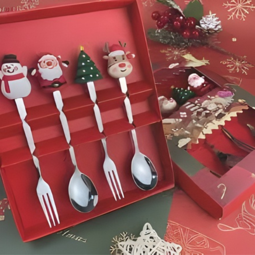 COMBO CAMINO DE MESA CON CUBIERTOS NAVIDEÑOS