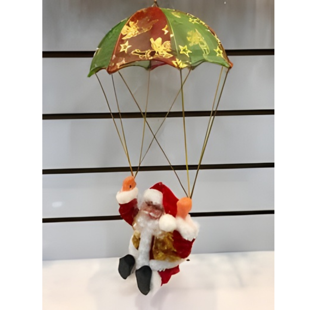 ADORNO NAVIDEÑO DE PAPÁ NOEL CON PARACAIDAS Y MUSICA
