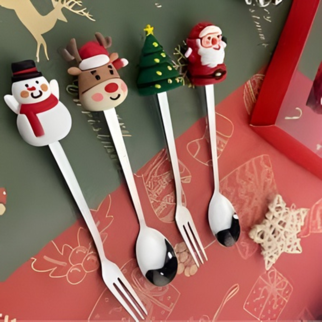 COMBO CAMINO DE MESA CON CUBIERTOS NAVIDEÑOS