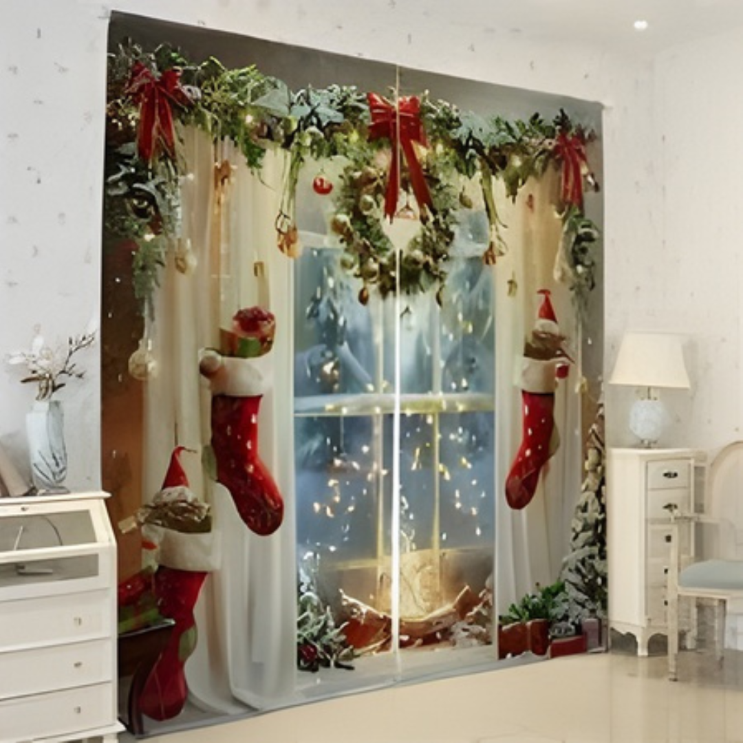 COMBO DE PEGATINAS NAVIDEÑAS CON CORTINA PARA LA SALA